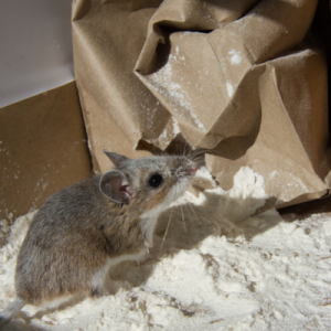 mouse chewing bag of flour 